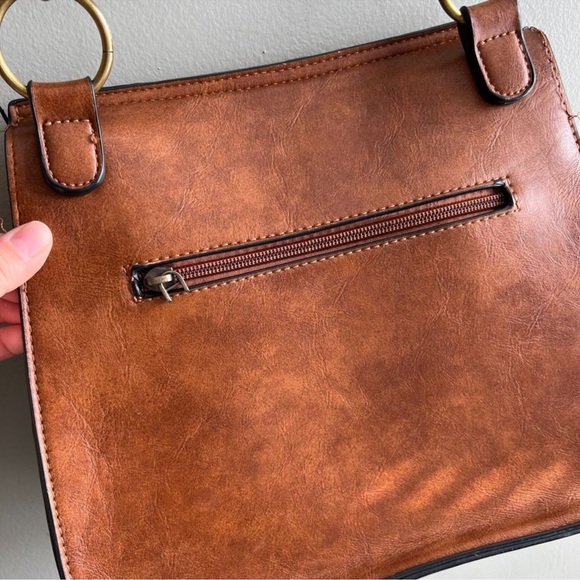 Jenn & CO Bailey Brown Vegan Leather Crossbody Bag Leopard Print Strap - Picture 5 of 11